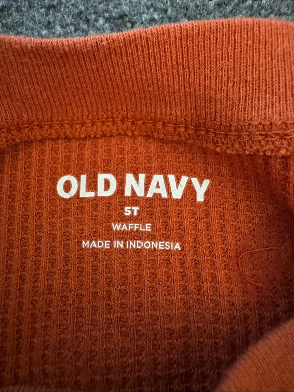 Old Navy Toddler Boy Rust Orange Waffle Knit Thermal Henley Long Sleeve Top 5T